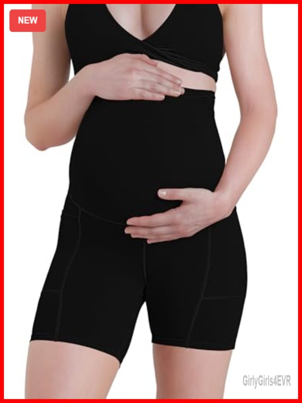 Maternity Biker Shorts Over Belly Pockets Yoga Activewear